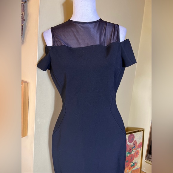 LAFAYETTE 148 Size 8 LBD Black Dress Slim Control Stretch Mesh Peek-a-Boo Sexy - Picture 2 of 16